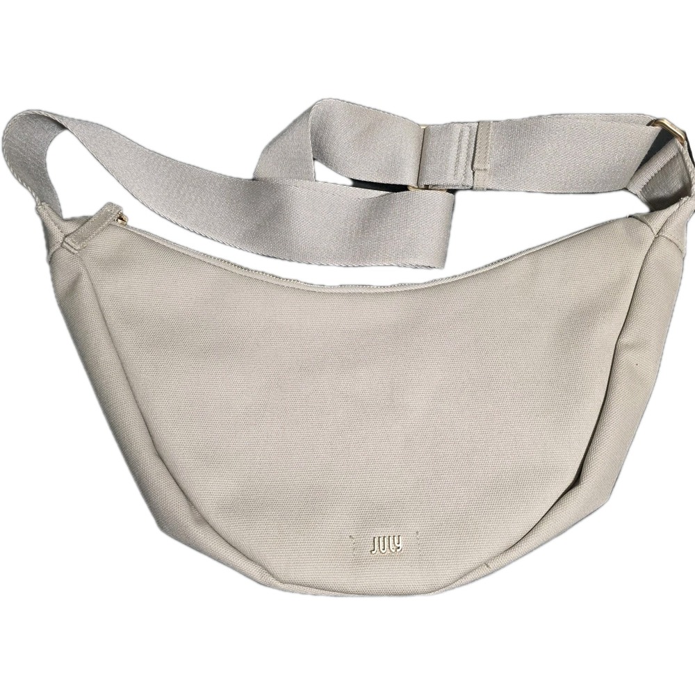 July Brand Beige Cresent Shaped Canvas Crossbody Bag PRISTINE CONDITION‎